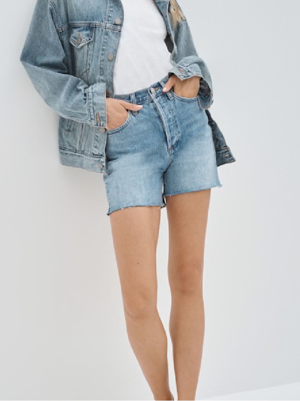 Denim Forum High Rise Mid Thigh Shorts